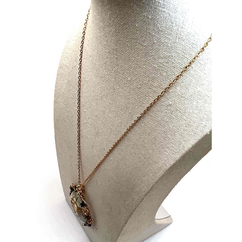 New Opal Copper Wire Wrapped Moon Pendant Gold Tone Necklace - Picture 7 of 13